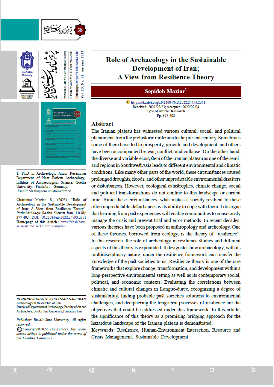 Role of Archaeology in the Sustainable Development of Iran; A View from Resilience Theory